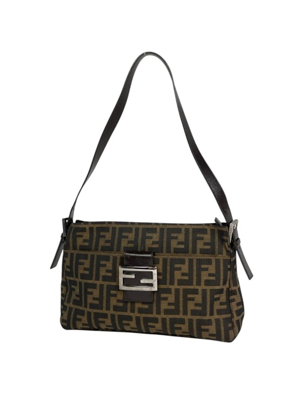 Fendi Zucca Pattern Shoulder Bag Canvas Brown